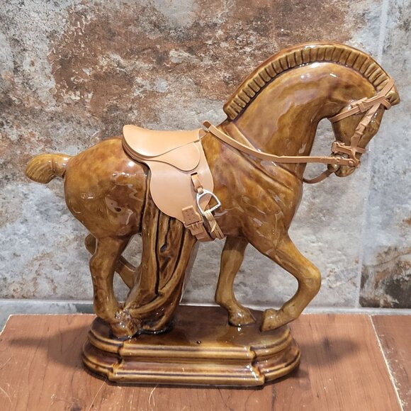 Vintage Trojan Horse Greek Roman Figurine Brown Equestrian 12" Tall